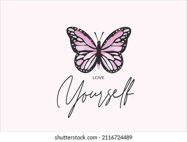 love yourself butterfly hand drawn design vector 