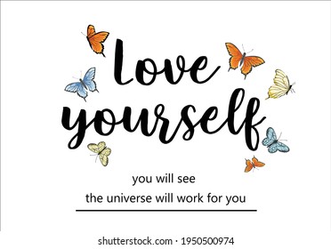 love yourself with butterfly vector