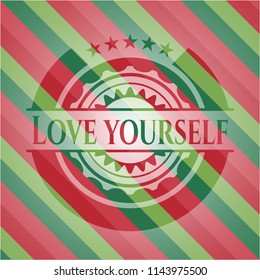 Love Yourself christmas colors emblem.
