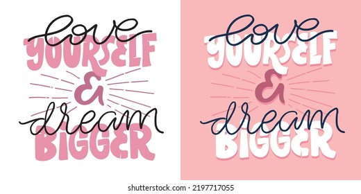 Love yourself. Cute hand drawn doodle lettering motivation postcard. Art lettering poster, t-shirt design. 
