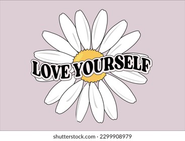 love yourself daisy flower vector hand drawn