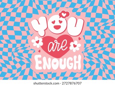 Love Yourself First. Retro Hand Lettering Quote in Vintage Background for banners, stickers, etc in a vector illustration