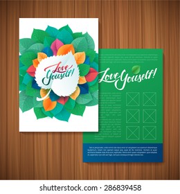 Love Yourself Flyer Brochure Design Template. Leaves Natural and Ecology Concept. Vector template is useful to you to create your own beautiful design.