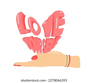 Love yourself funny concept. Cute single heart. Heart with slogan love yourself in hand
