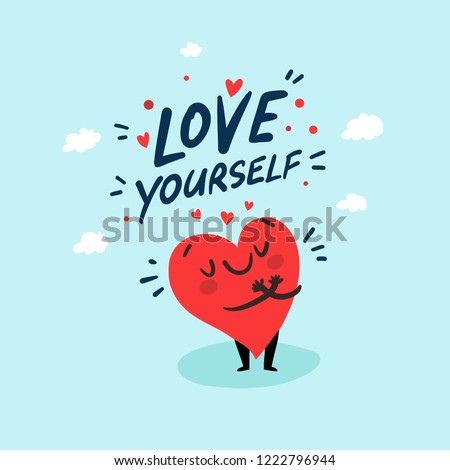 Love yourself funny concept. Cute single heart. Happy Valentine's day vector card ストックフォト © 