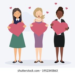 Love yourself, girl hugs heart , self-confident people, increase self-esteem , in love Flat Vector cartoon character illustration
