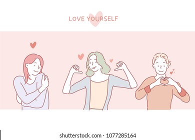 Love Yourself Girls on Postcard. hand drawn style vector doodle design illustrations.