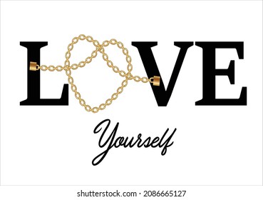 love yourself golden chain design hand drawn