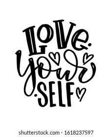 Love yourself. Hand drawn doodle lettering motivation postcard - banner art with letters.