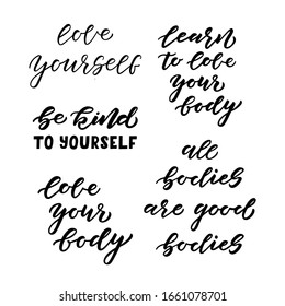 Love yourself hand drawn lettering set. Template for, banner, poster, flyer, greeting card, web design, print design. Vector illustration.