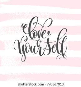 love yourself - hand lettering inscription text design, love letters on abstract pink brush stroke background, calligraphy vector illustration