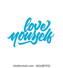 Love yourself. handwritten modern calligraphy. typography design. Hand written type. Simple vector sign. Vector illustration.