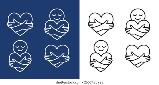Love yourself heart hug icon Outline sign symbol Vector