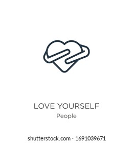 Love yourself icon. Thin linear love yourself outline icon isolated on white background from people collection. Line vector sign, symbol for web and mobile