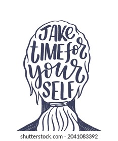 Love yourself lettering slogan. Funny quote for blog, poster and print design. Modern calligraphy text about self care. Vector illustration