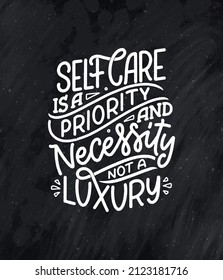Love yourself lettering slogan. Funny quote for blog, poster and print design. Modern calligraphy text about self care.