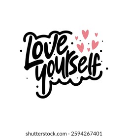 Love Yourself Lettering Vector Design.