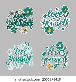 Love yourself motivational sticker and t-shirt design