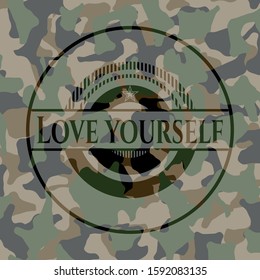 Love Yourself on camouflage pattern. Vector Illustration. Detailed.