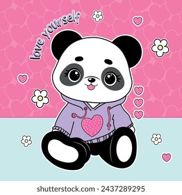 love yourself panda flowers cute girl 