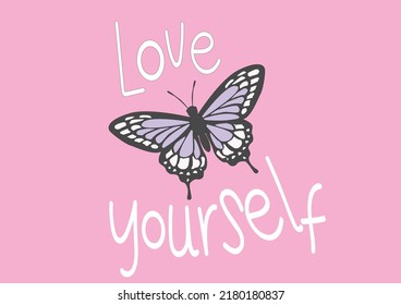 love yourself pink butterfly design