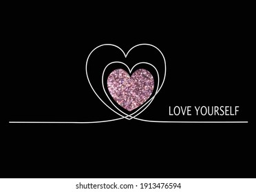 love yourself with pink glitter design heart  shine pink star shine bright sparkle glitter sequin shiny positive motivational 