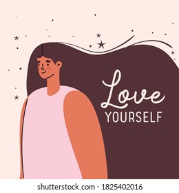 love yourself plus size woman cartoon design, self care theme Vector illustration