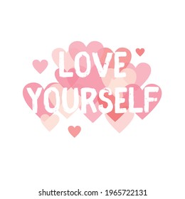 Te quiero citar. Autocuidado. Señal de tipografía con corazones en el fondo. Ilustración vectorial para banner, tarjeta, diseño de pegatinas.