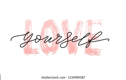 Love yourself quote. Single word. Modern calligraphy text. Design print for t shirt, pin label, badges, sticker, greeting card, banner. Vector illustration black and white. ego Love yourself quote. Single word. Modern calligraphy text. Design print for t shirt, pin label, badges, sticker, greeting card, banner. Vector illustration black and white. ego