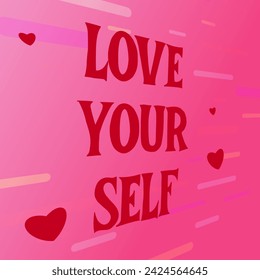 Love yourself. Retro slogan in perspective shape. Vector illustration