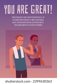 Ama tu mismo y el concepto de autoaceptación, pancarta o afiche inspirador motivacional con un hombre deportivo cuidando su salud y su cuerpo, ilustración vectorial plana.