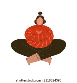 Love yourself. Self care, body positive, confidence concept. Woman hugging herself. Hand drawn vector illustration.