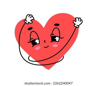 Love yourself. Self-care concept. Care of yourself. Love and heart. Happy heart hugging self on white background. Design print for t shirt, tee, label, sticker. Groovy Vector illustration