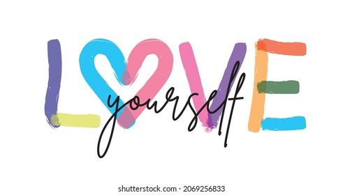 love yourself slogan. brush effect slogan for t-shirt
