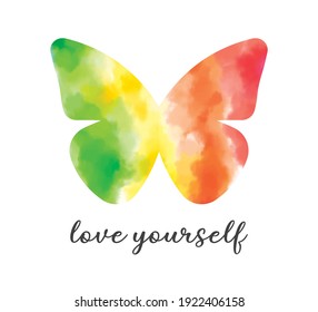 Love Yourself Slogan with Tie Dye Colorful Butterfly