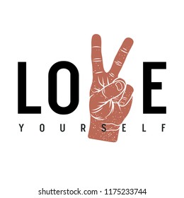 Love yourself slogan typography. T-shirt design. Original graphic Tee. Vectors