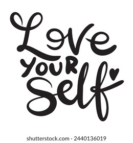 Love Yourself text isolated on transparent background. Hand drawn vector art