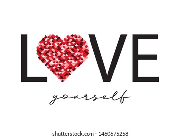 Love Yourself Text with Sequins Embellishment