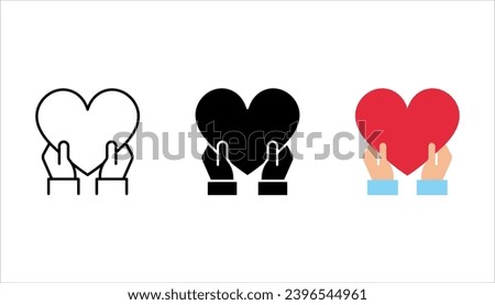 Love yourself thin line icon set, hands hug heart. Modern vector of selfcare and self acceptance. vector illustration on white background