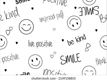 love yourself Think positive seamless repeating pattern texture fabric background design wallpaper smile