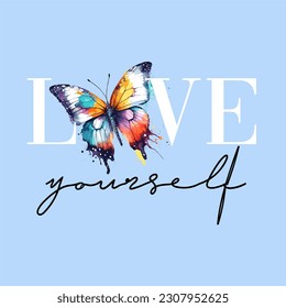 Love yourself typographic illustration slogan for t-shirt prints, posters and other uses.