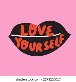 Love yourself. Vector hand drawn illustration on pink background.
