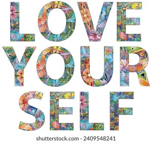 LOVE YOURSELF vector illustration isolated on a white background.