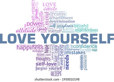 Love yourself vector illustration word cloud isolated on a white background.