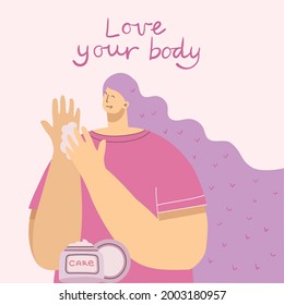 Love yourself woman background. Vector lifestyle concept card with text don t forget to love yourself