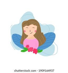 Love yourself. Love your body concept. Girl Healthcare Skincare. Take time for your self. Vector illustration. Woman on blue background. Pastel cute soft colors. Relax