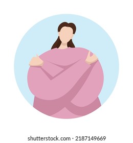 Love yourself. Love your body concept. Girl Healthcare Skincare. Take time for yourself. Vector illustration. Woman hugging herself. Pastel cute soft colors. Isolated on background