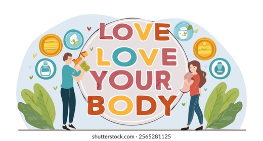 Love yourself. Love your body concept. Hand drawn style vector design illustrations.