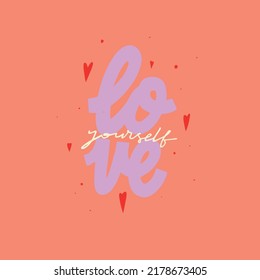 love yourself.vector illustration.decorative font on a red background.modern typography design perfect for greeting card,post card,flyer,poster,banner,web design,social media and different uses