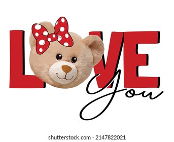 love youu teddy bear,for t-shirt slogan